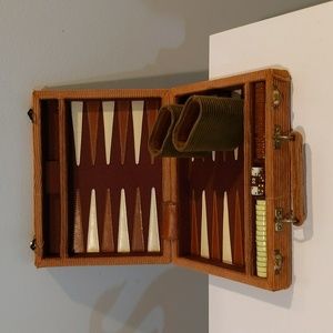 Vintage Corduroy Case Magnetic Travel Backgammon Set